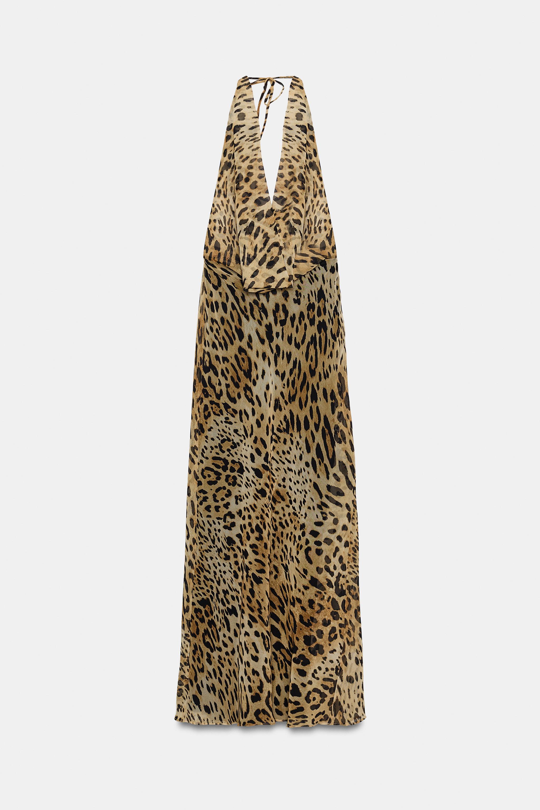 ANIMAL PRINT GEORGETTE HALTER LONG DRESS