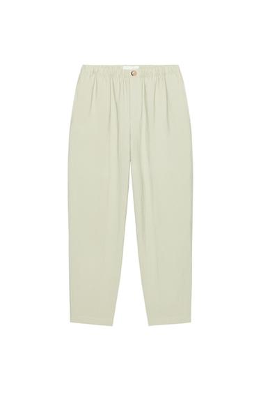 CARROT FIT TROUSERS WITH ELASTIC WAIST - Sea green by Zara