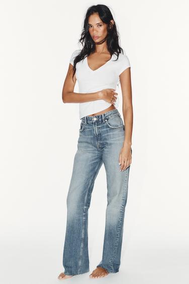 جينز TRF بخصر عالي وساق عريضة - أزرق فاتح الخاص بـ Zara