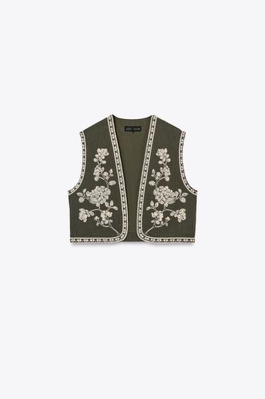 EMBROIDERED WAISTCOAT - Khaki by Zara - Image 5