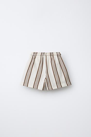 STRIPED BERMUDA SHORTS - Ecru / Brown by Zara - Image 1