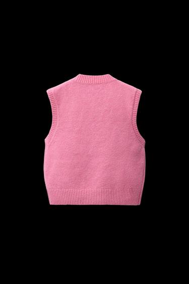 Zara FLORAL KNIT VEST - Bubble gum