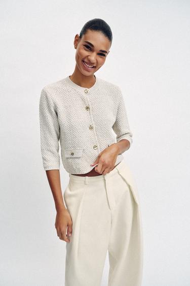 CHAQUETA PUNTO MANGA FRANCESA - Beige claro de Zara