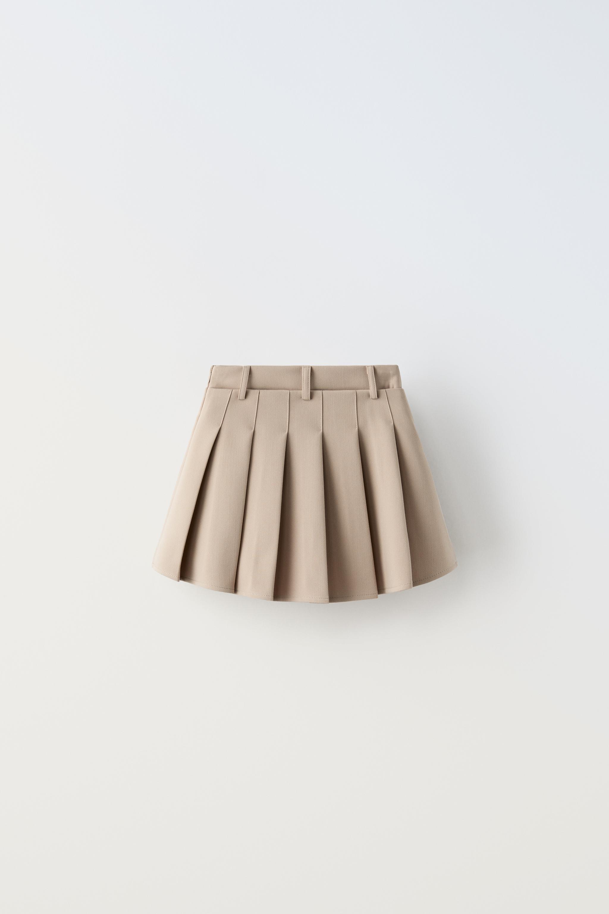 Khaki pleated skirt zara best sale