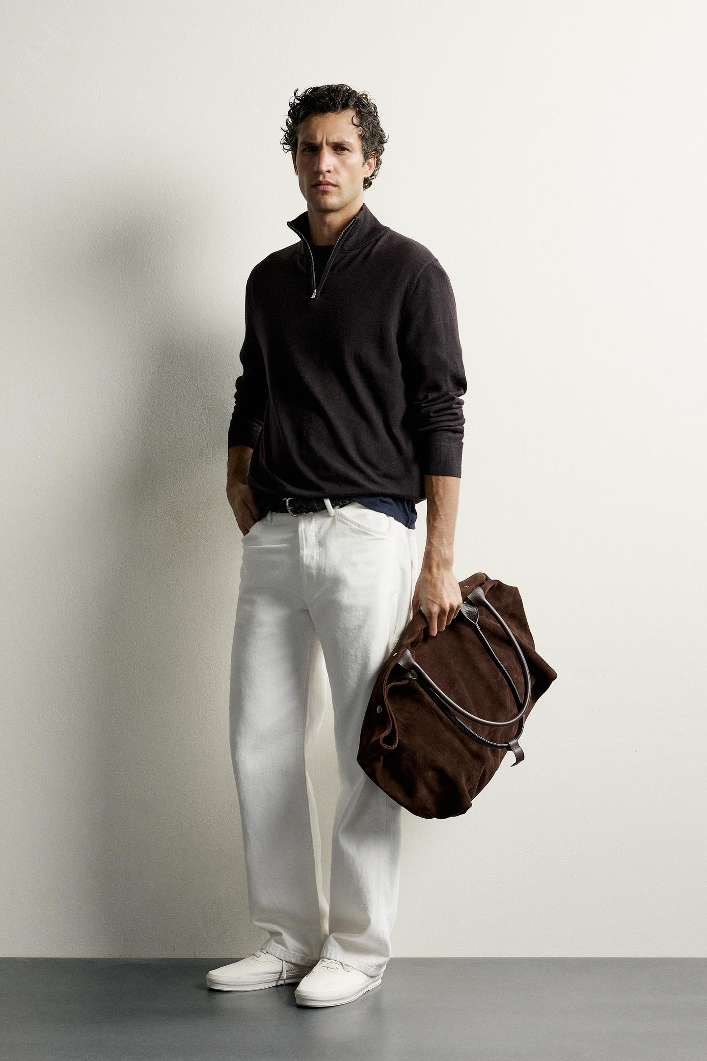 Мужской свитер Zara 100% Wool Quarter-Zip, цвет: Коричневый — фото 4