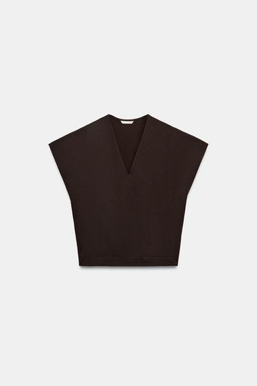 ラスティック VネックTシャツチョコレートZaraのラスティック VネックTシャツ - チョコレート 