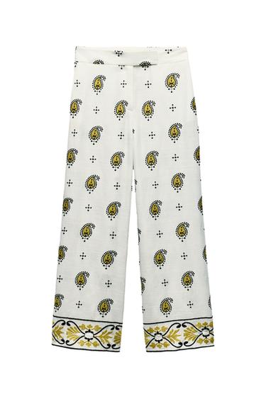 EMBROIDERED WIDE-LEG TROUSERS