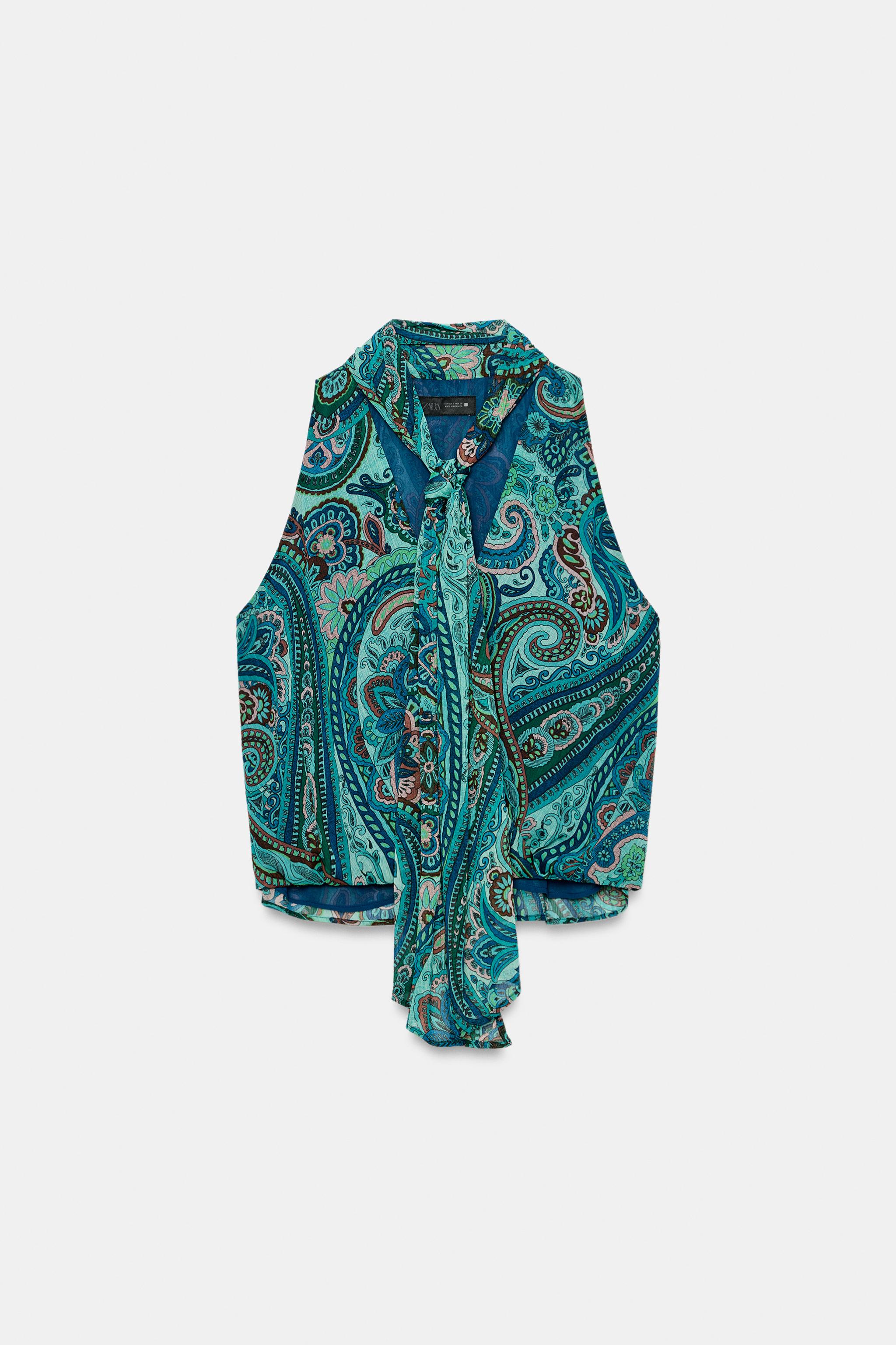 Женские рубашки Zara BOW PRINT TOP — фото 7