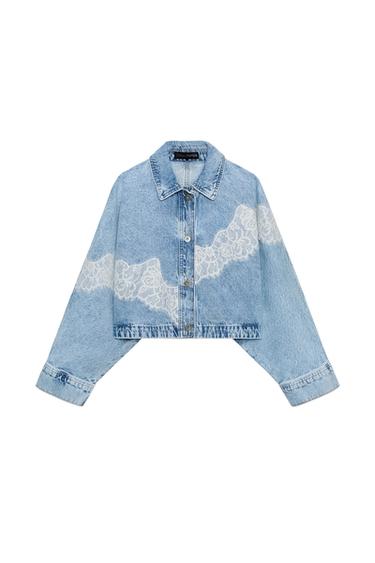 Z1975 CROPPED LACE DENIM JACKET - Mid-blue by Zara