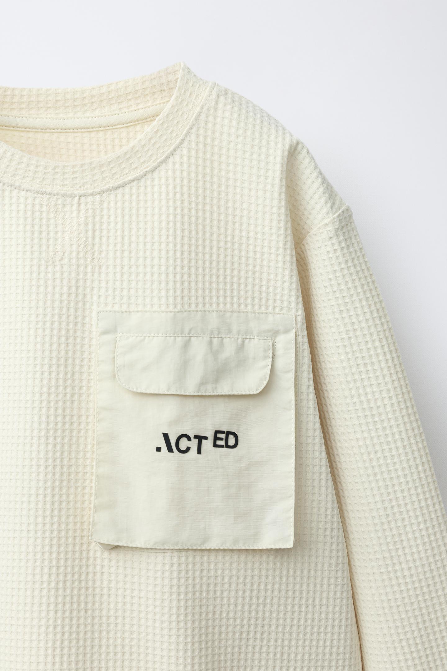 Детская футболка Zara Waffle Pocket, цвет: Экрю — фото 3