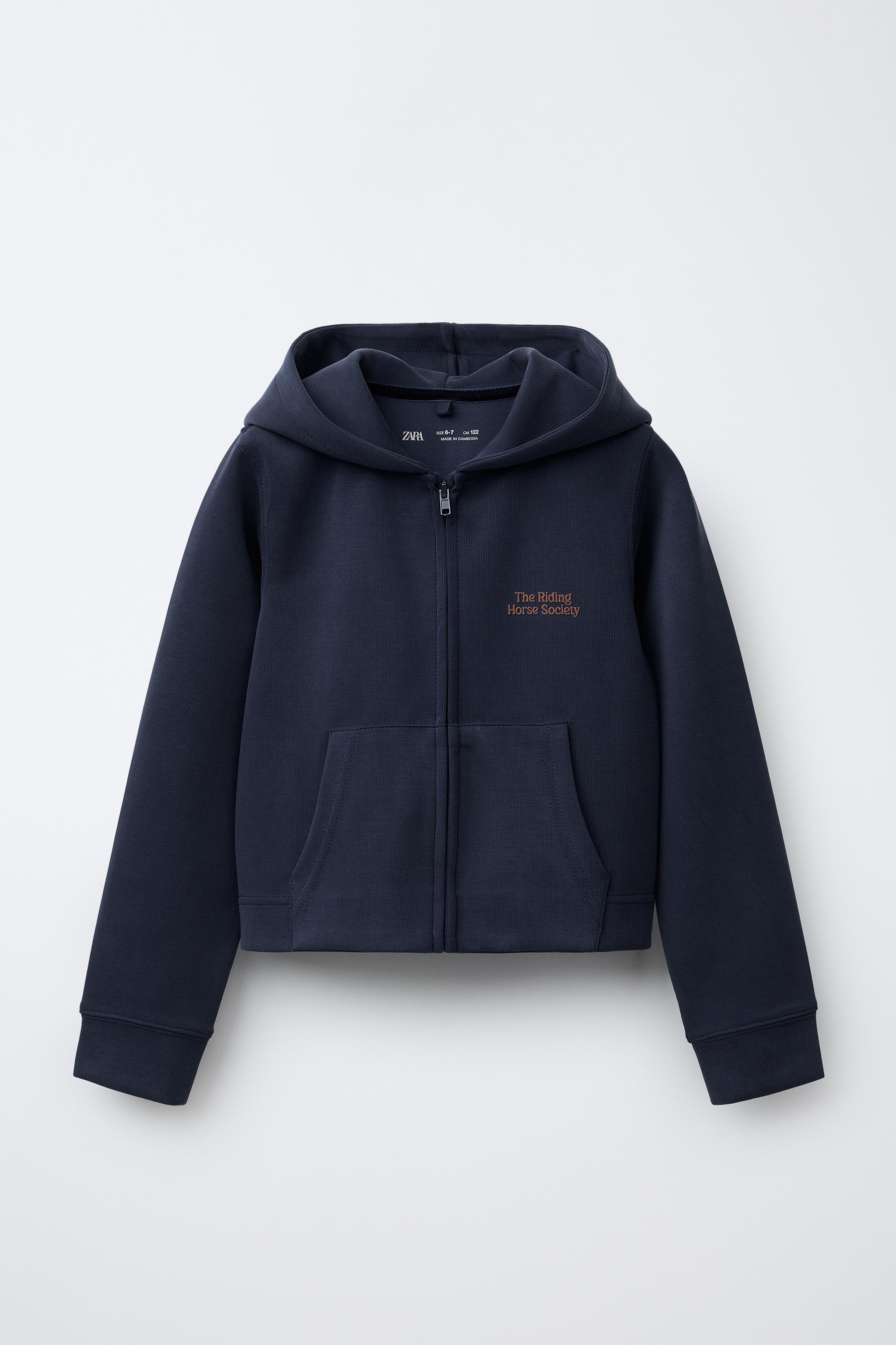 RAISED TEXT HOODED SWEATSHIRT - Blue | ZARA United States