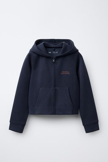 EMBOSSED SLOGAN HOODIE - Blue by Zara