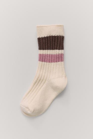 LONG STRIPED SOCKS - Ecru / Brown by Zara