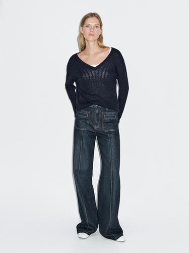 Zara Mid-rise wide-leg jeans - Mid-blue