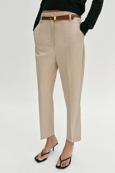 PANTALÓN TIRO ALTO CINTURÓN - Camel claro de Zara