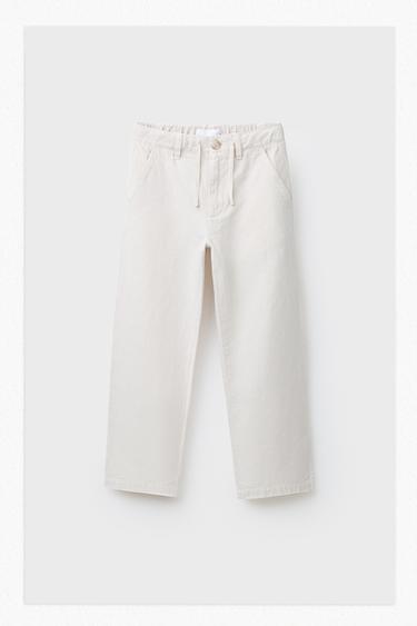 COTTON AND LINEN STRAIGHT-LEG TROUSERS - Ecru by Zara