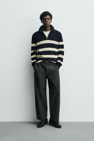 PURL KNIT QUARTER-ZIP JUMPER - Ecru / Navy by Zara - Image 0