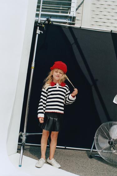 STRIPED KNIT POLO SHIRT — Ecru / Black 1