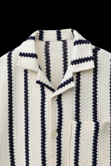 CAMISA PUNTO CROCHET RAYAS - Crudo de Zara