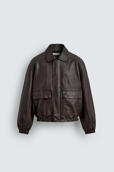 Zara LEATHER POCKET JACKET - Brown