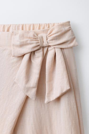 PANTALON WIDE LEG À RAYURES BRILLANTES ET NŒUD - Écru de Zara - Image 2