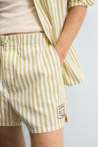 EMBROIDERED STRIPED SHORTS - Yellow by Zara