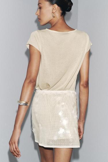 MINI-JUPE EN MAILLE À SEQUINS - Écru de Zara - Image 2
