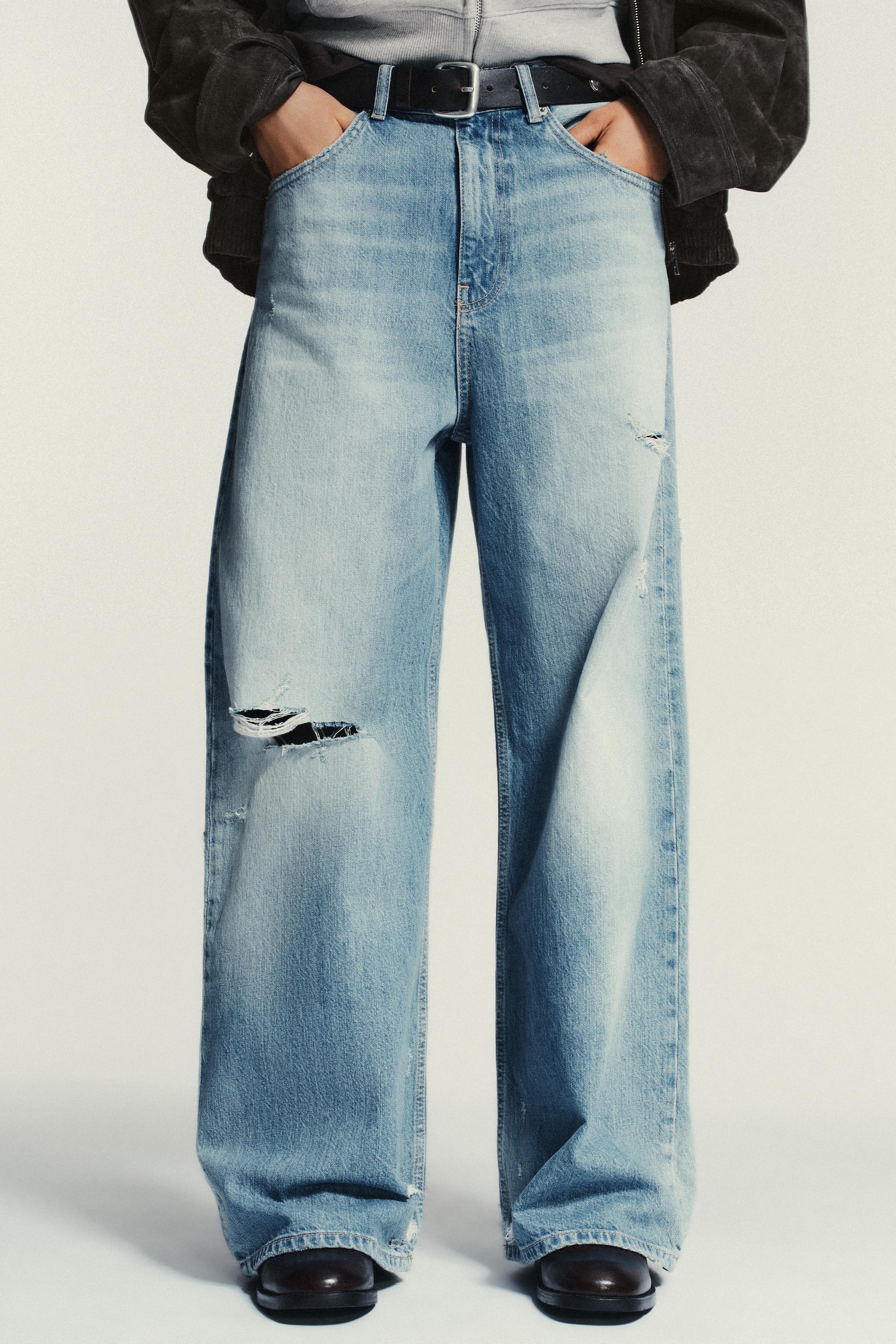 ZARA    ダメージ　ピリング　ストレートデニム 美品☆ZARA ダメージ ストレート デニム 42 大きいサイズ - メルカリ