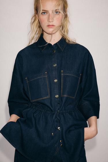 CAMISA DENIM CINTURA AJUSTABLE - Índigo de Zara