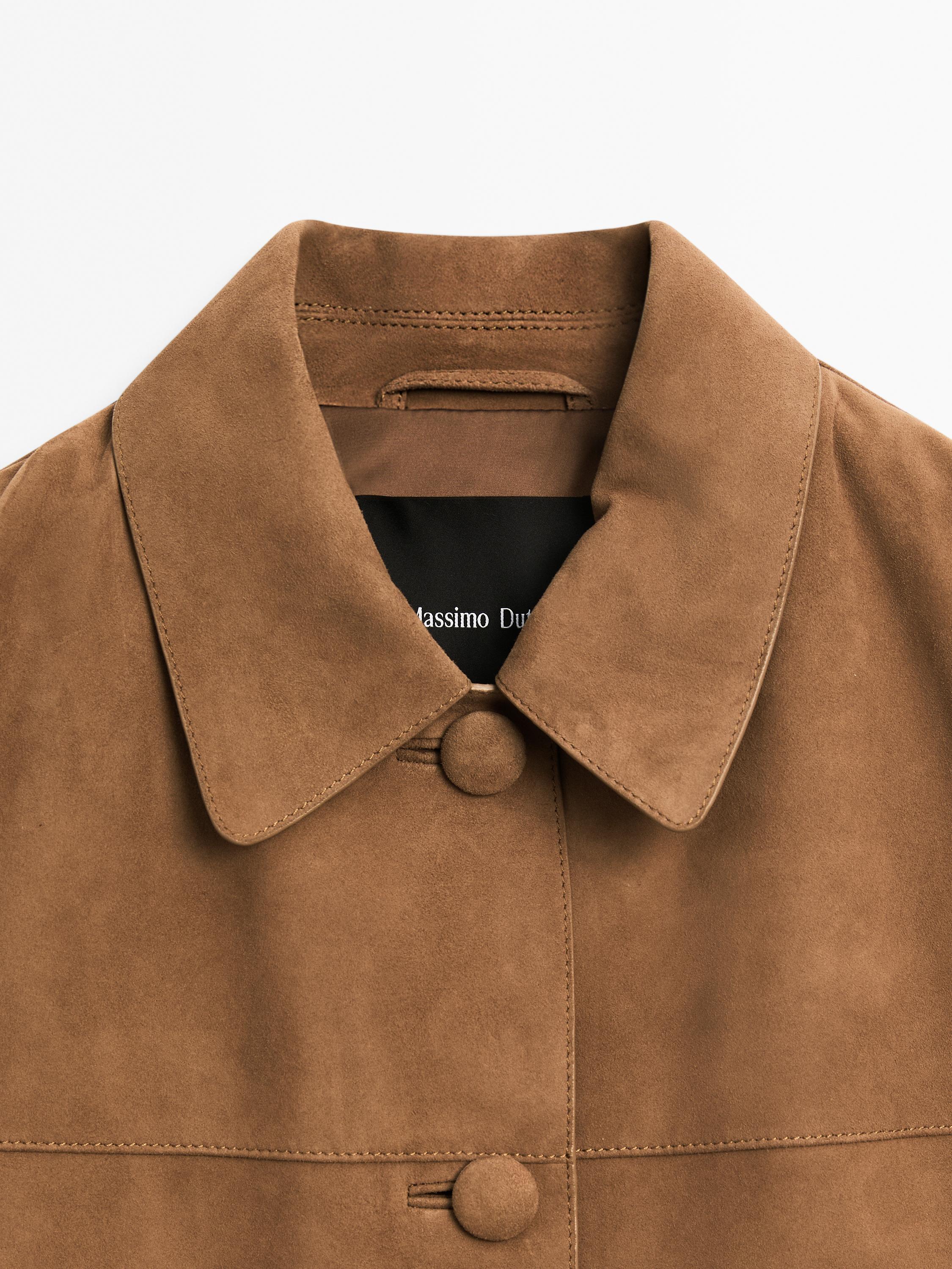 Suede leather jacket with lined buttons