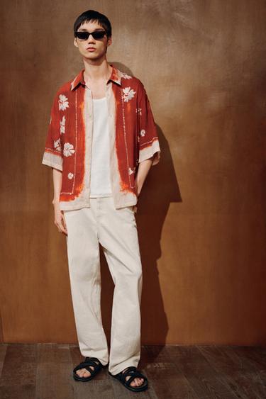 FLORAL PRINT SHIRT - Ecru / Red by Zara
