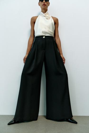 GOLD BUTTON PALAZZO PANTS — Black 2