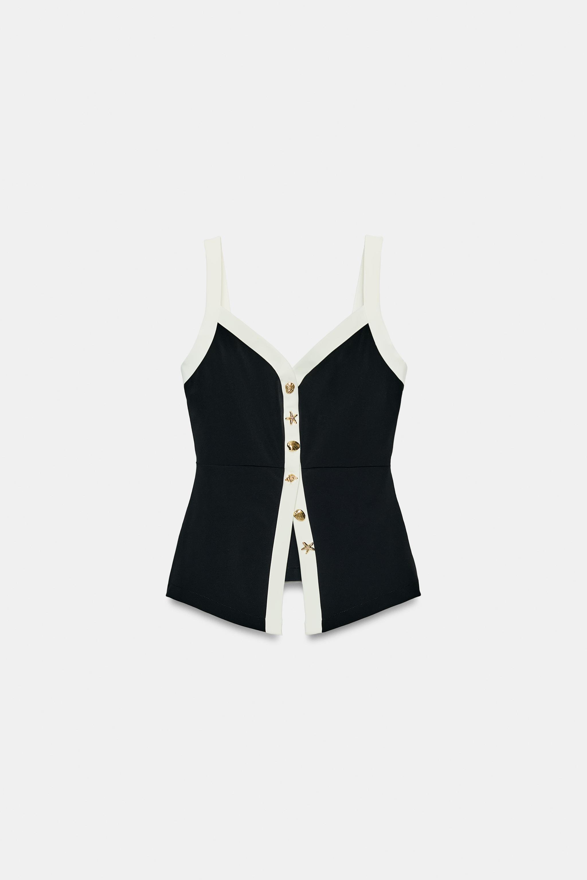 Женские топы Zara CONTRAST BUTTON TOP — фото 5