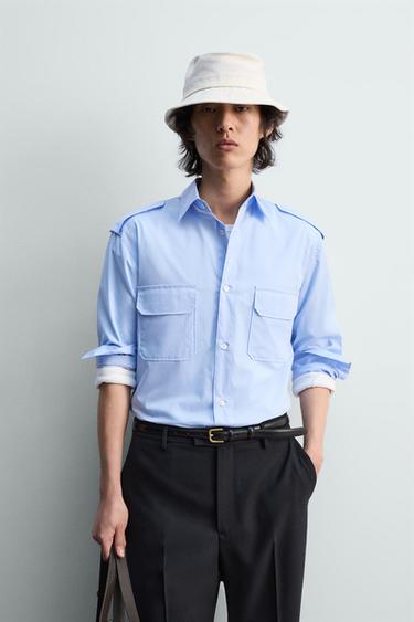 CAMISA BOLSILLOS TRABILLAS LIMITED EDITION - Celeste lavado de Zara