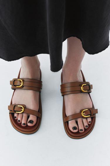 SANDALS WITH BUCKLES - Brown by Zara - Image 0