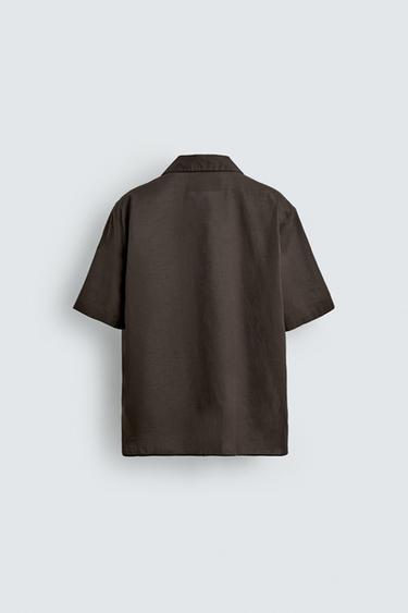 REGULAR FIT COTTON VOILE SHIRT - Dark brown by Zara - Image 7