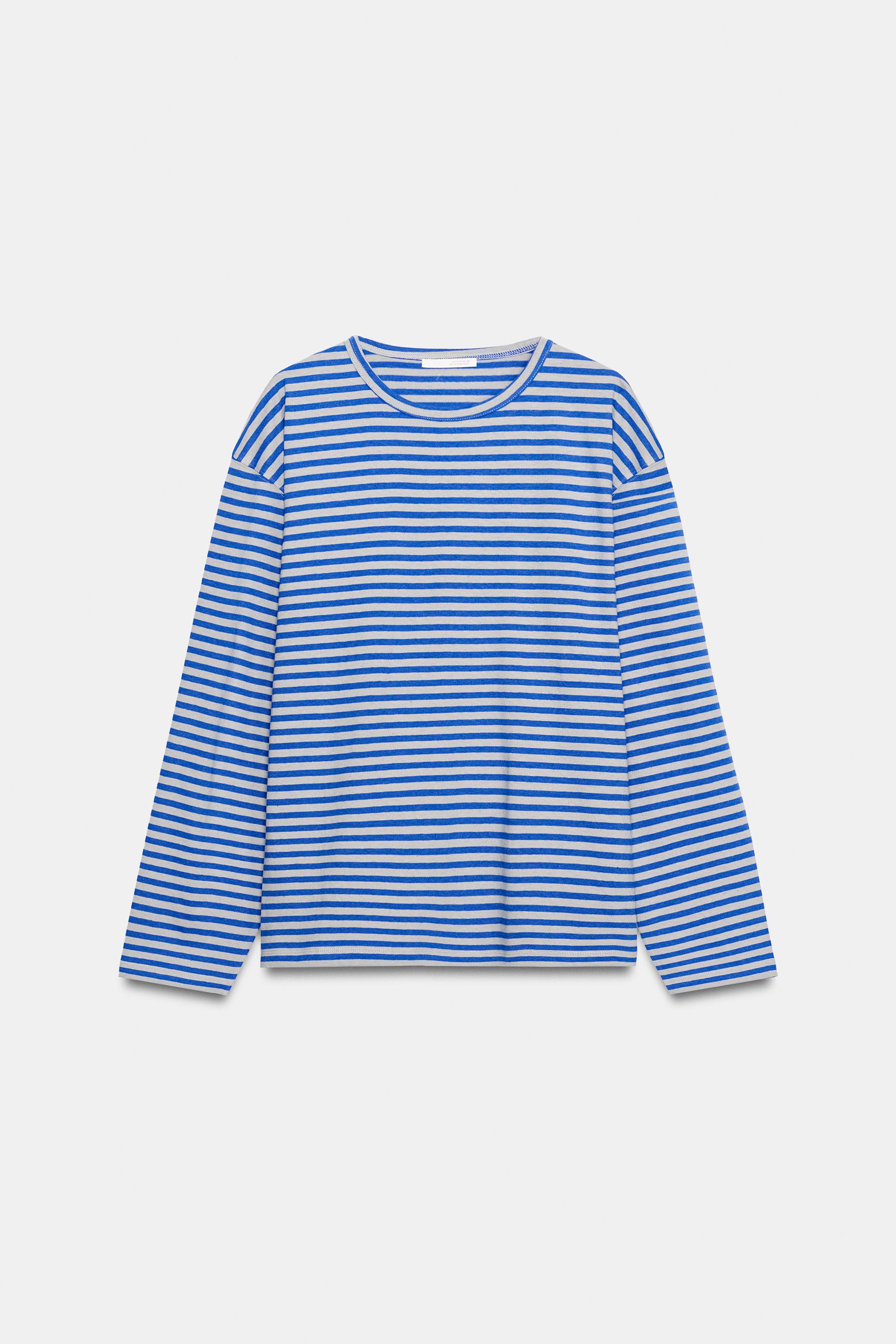 ÇİZGİLİ PAMUKLU KETEN T-SHIRT - Görsel 5