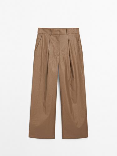 Zara Linen blend wide-leg trousers with darts - Studio - Mink