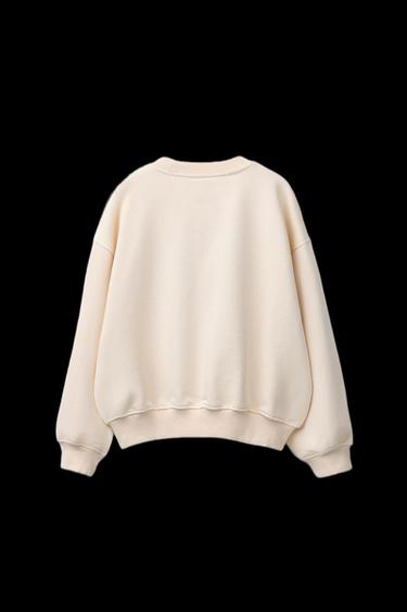 Zara EMBROIDERED DRAWSTRING SWEATSHIRT - Ecru
