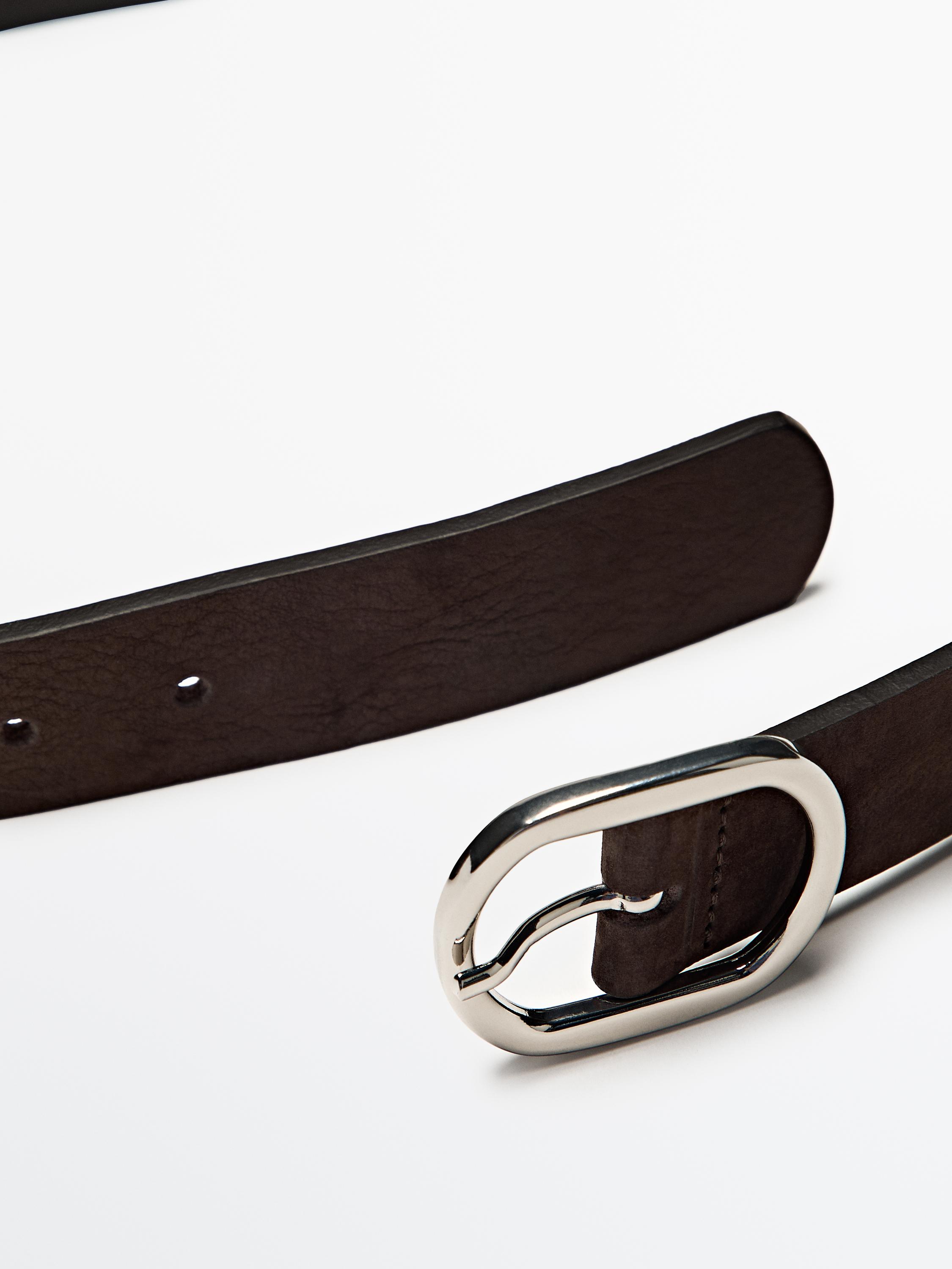 Nubuck leather belt with oval buckle