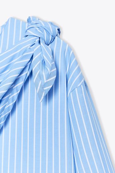 STRIPED SHIRT WITH MULTI-POSITION SCARF ZW COLLECTION - White / Sky blue by Zara - Image 11