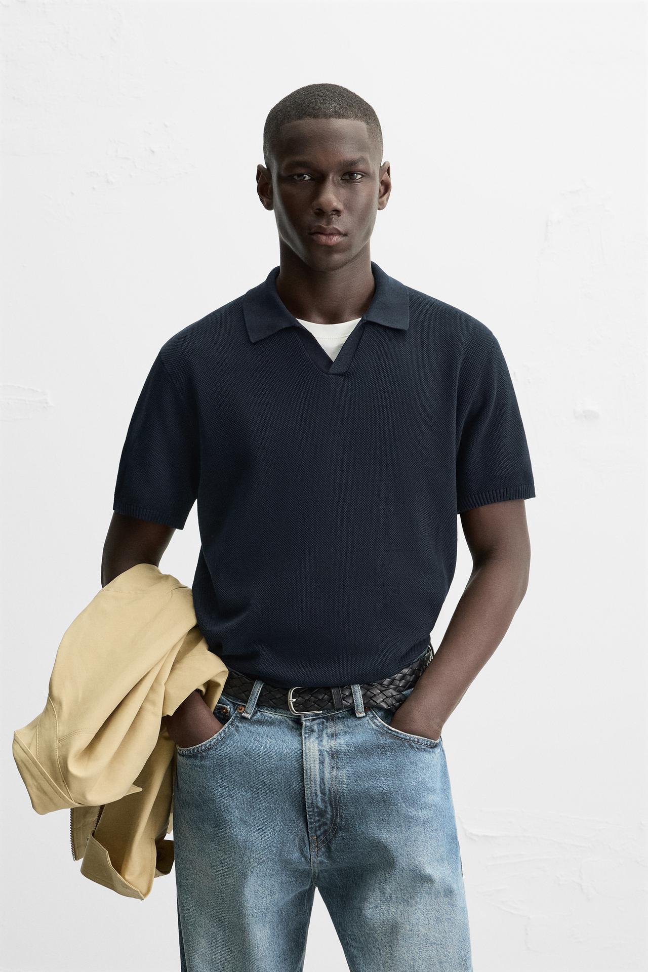 TEXTURED KNIT POLO SHIRT - Navy blue by Zara
