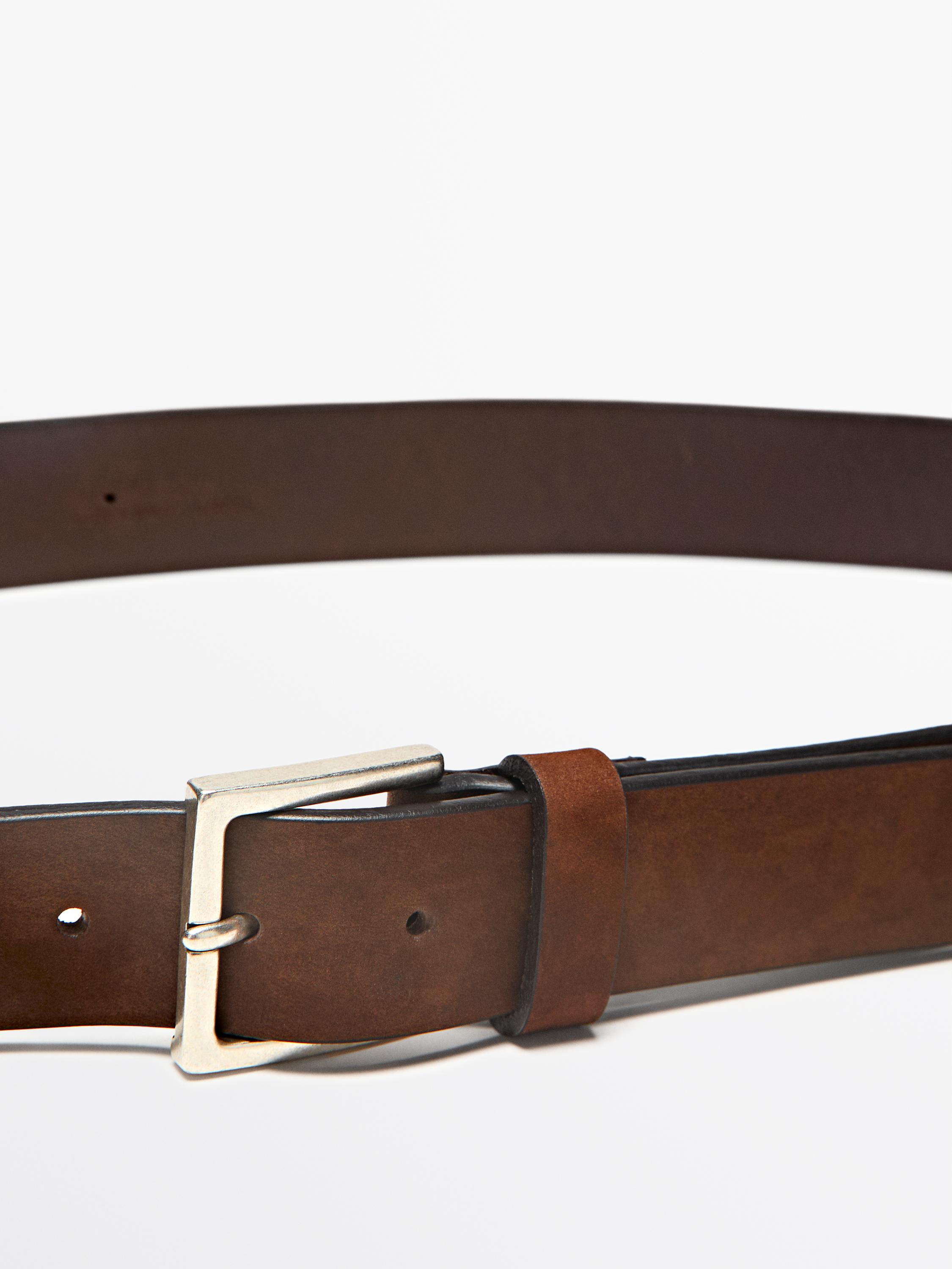 Leather belt with square buckle