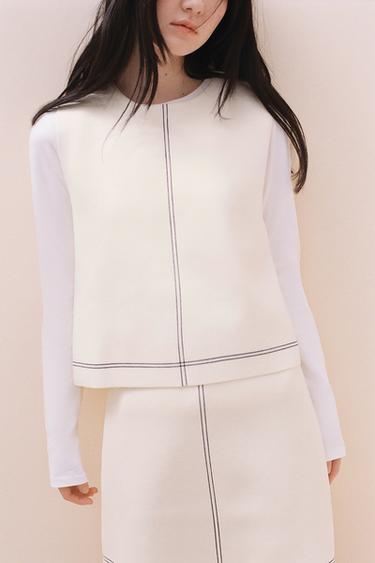 パイピングニットトップスエクリュ0Zaraのパイピングニットトップス - エクリュ - 画像 0