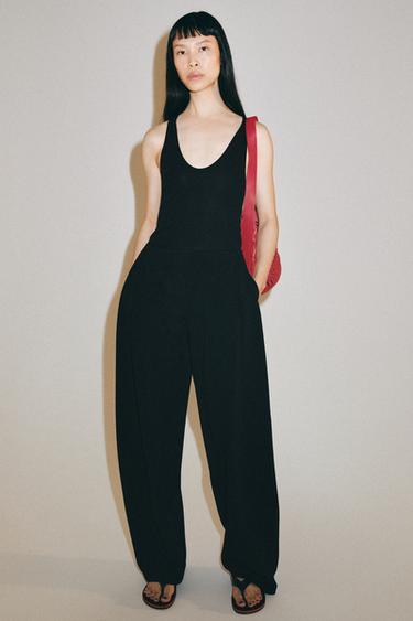 Zara ZW COLLECTION WIDE LEG PLEATED PANTS - Black