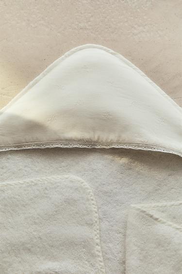 HOODED BABY TOWEL WITH FLORAL EMBROIDERY - Oyster-white by Zara - Image 5