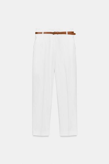 CALÇA COM CINTO - Branco da Zara