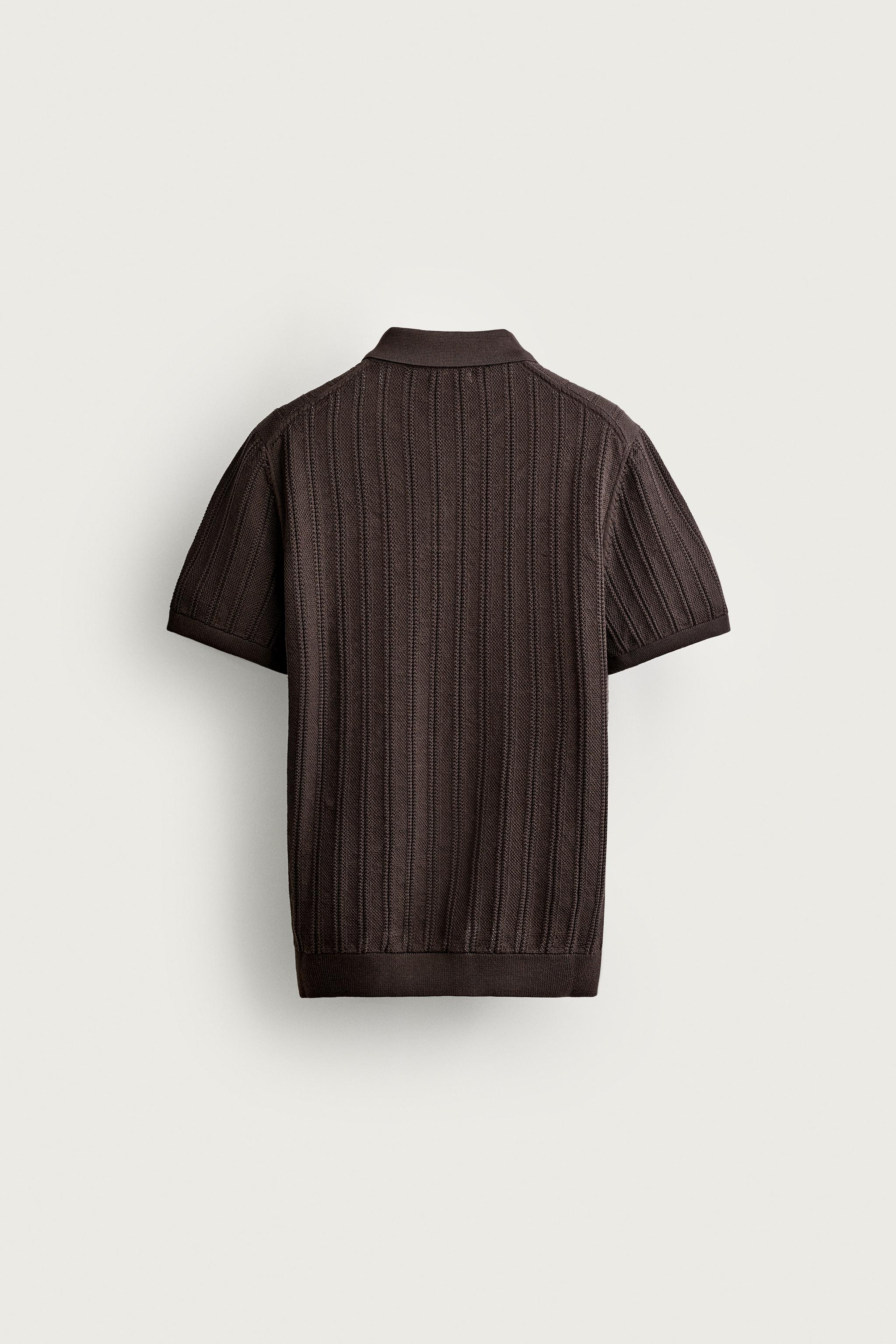 Zara DOKULU AJURLU POLO T-SHIRT görsel 8