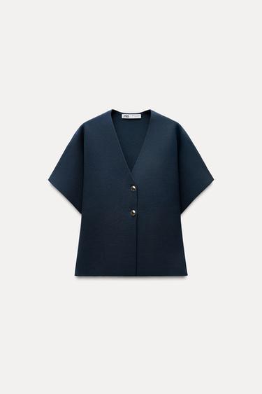 Zara SHORT SLEEVE KNIT JACKET - Midnight blue