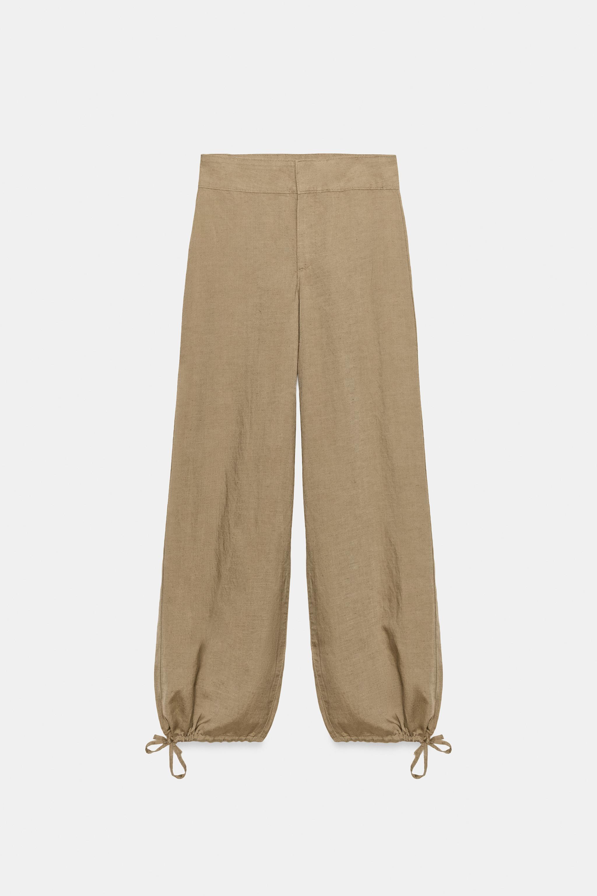 Женские брюки Zara LINEN DRAWSTRING WIDE LEG PANTS — фото 9